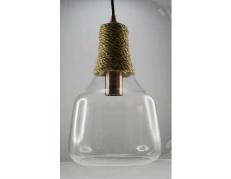Clear Glass and Natural Rope Pendant